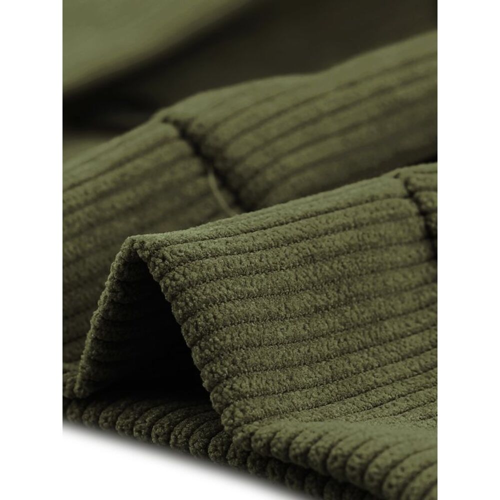 Plus Size Lightweight Cropped Button Down Corduroy Shacket Jackets Army Green - Picture 5 of 5